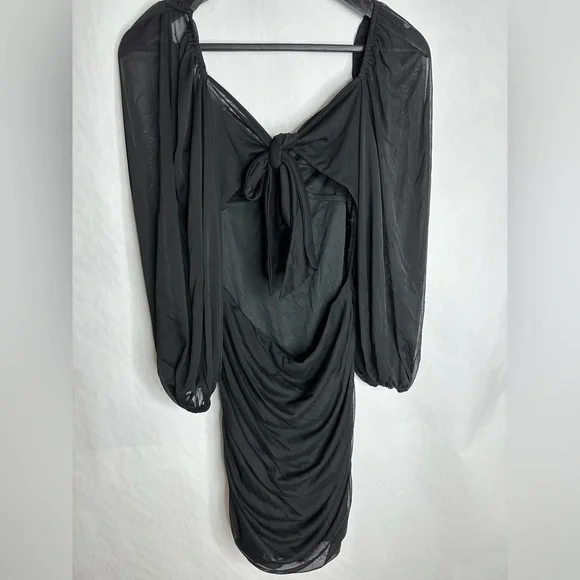 B Darlin Black Ruched Mesh Long Sleeve Bodycon Cut Out Mini Dress Size XL - Picture 11 of 15